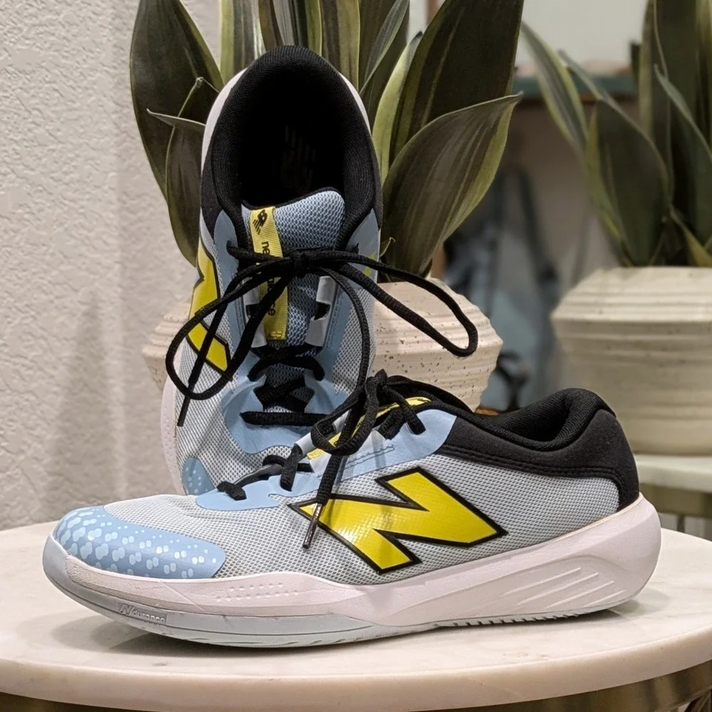 New Balance 696v6 Court Tennis Pickleball Shoes Quarry Blue Firefly Yellow Sz 6